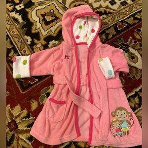 NWOT 0-9m Baby Bath Robe with Hood and Monkey Design